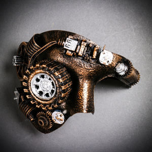 Phantom of the Opera Steampunk Mask with LED Lighting Masquerade - Black Gold